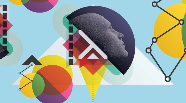 abstract concept of face on colorful shapes